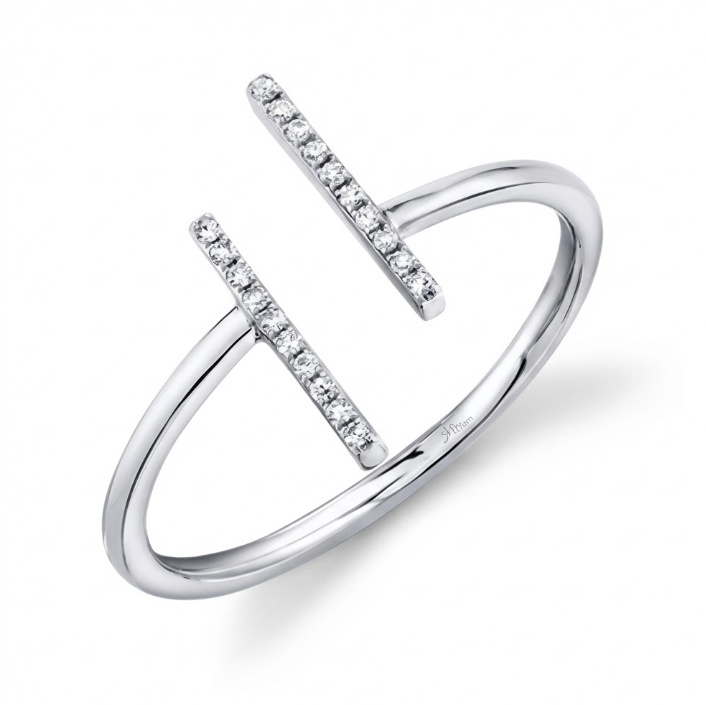 Diamond Open Bar Ladies Ring | 14K White Gold | 0.06 ctw | Modern Minimalist Band - Brownee Jewelers
