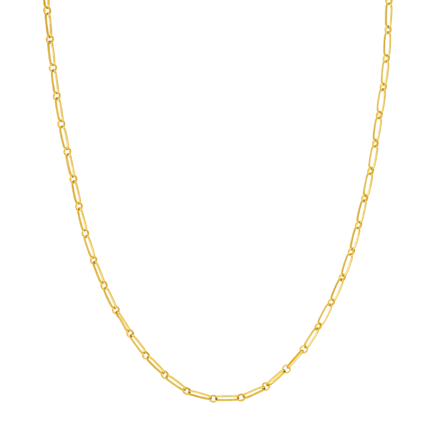 14K Yellow Gold Oval & Round Open Link Chain Necklace 18"