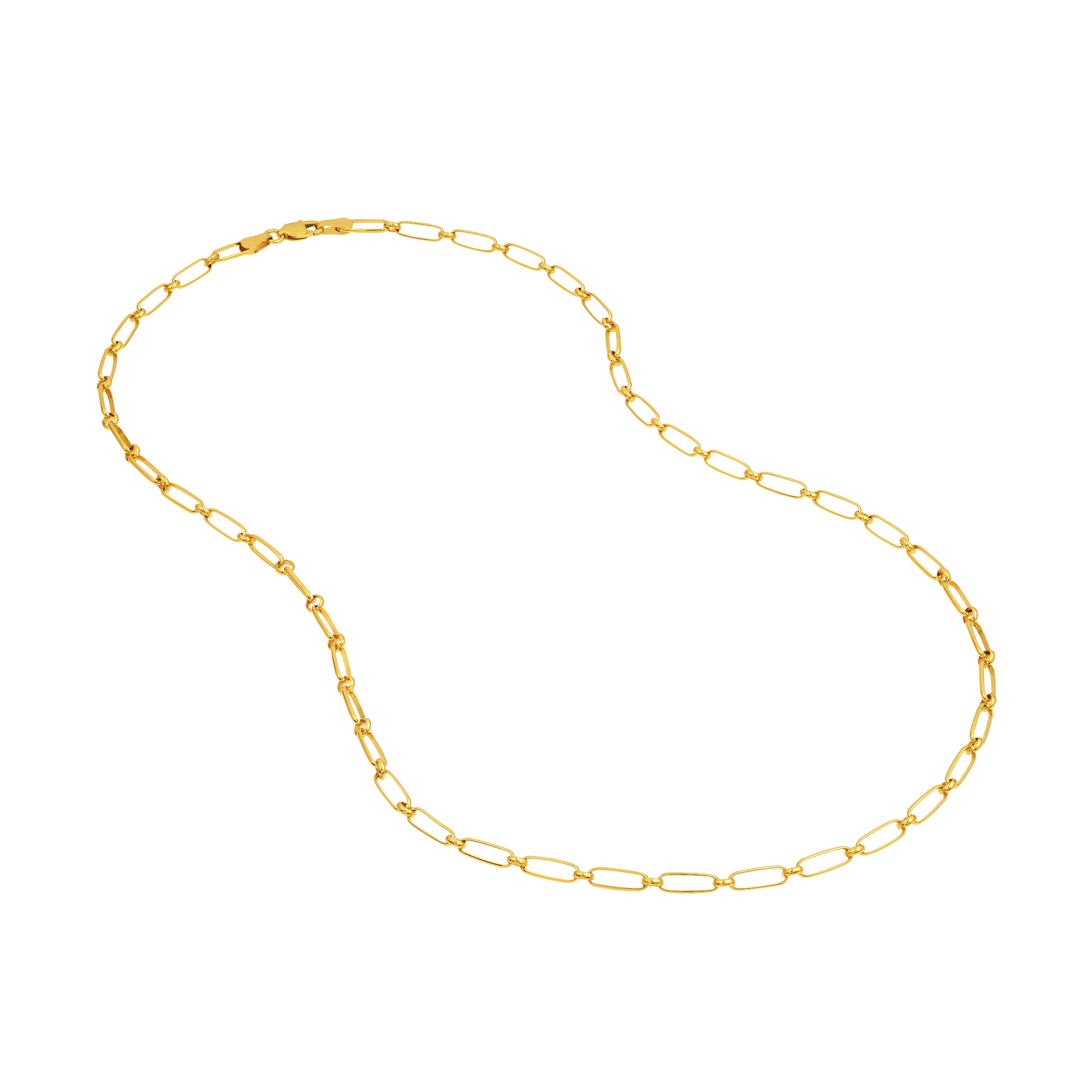 14K Yellow Gold Oval & Round Open Link Chain Necklace 18"