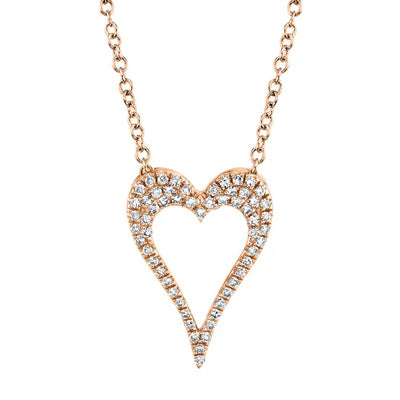 Open Diamond Heart Pendant Necklace | 14K Rose Gold | Pavé Round Diamonds | 18" - Brownee Jewelers