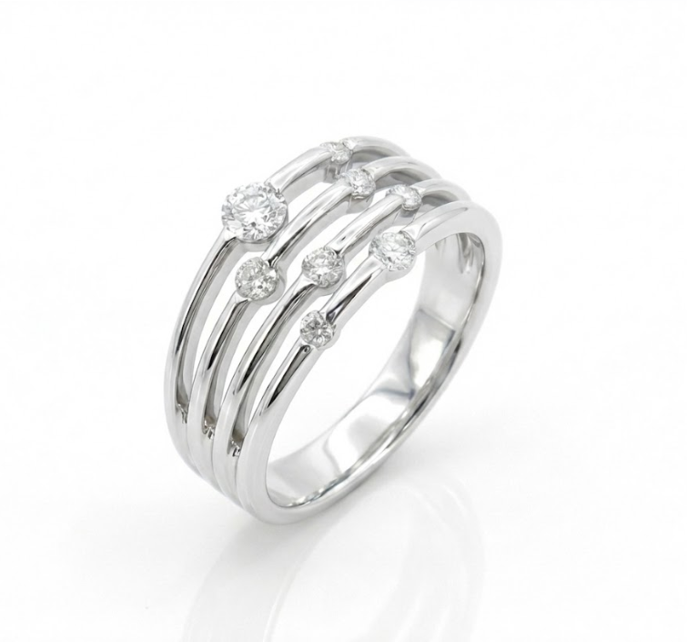 Round Diamond Freeform Fashion Ring | 14K White Gold | 0.50 ctw | Multi-Row Open Band - Brownee Jewelers