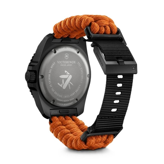 VictorInox Swiss Army Dive Pro Titanium Watch with Black Dial, Orange Paracord Strap, and 43mm Case