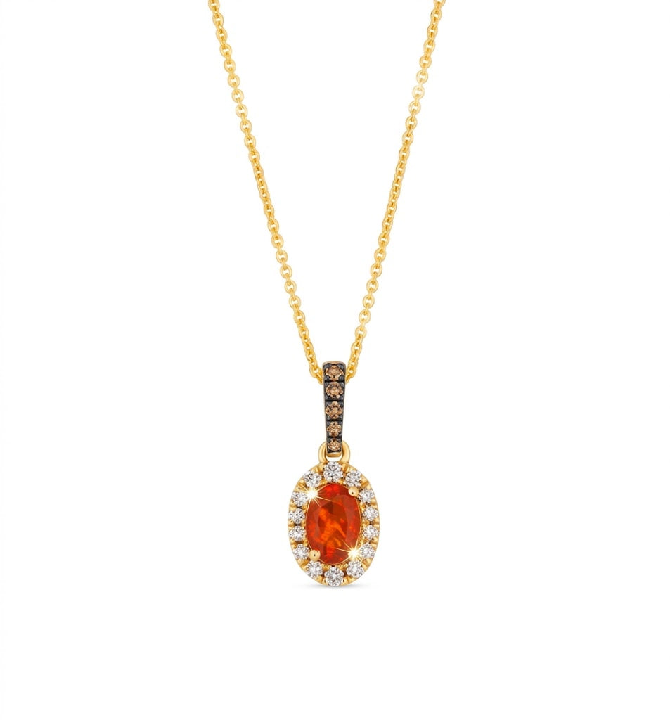 LeVian | Orange Opal & Diamond Halo Pendant | 14K Yellow Gold | 0.20 ct Orange Opal | TTUQ 6 - Brownee Jewelers