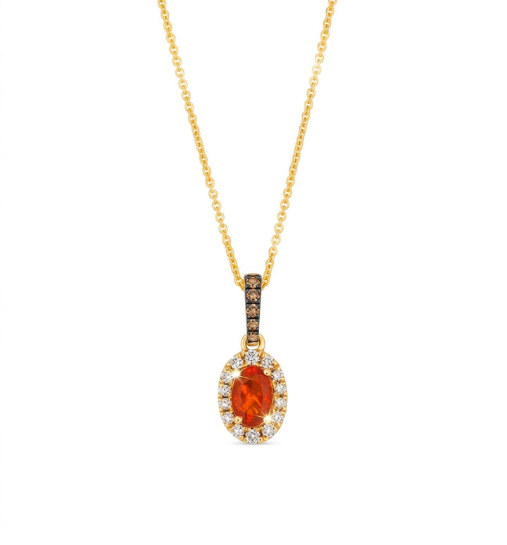 LeVian | Orange Opal & Diamond Halo Pendant | 14K Yellow Gold | 0.20 ct Orange Opal | TTUQ 6 - Brownee Jewelers