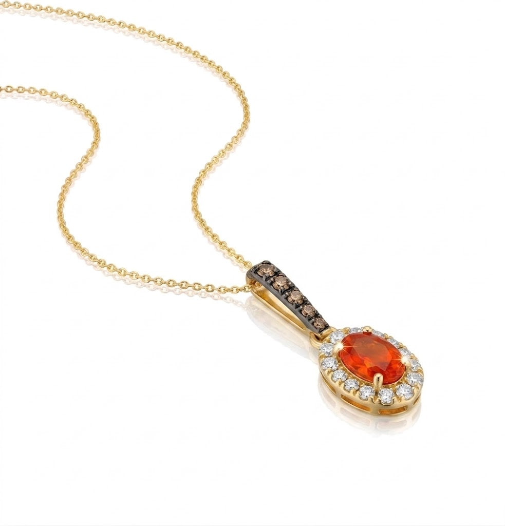 LeVian | Orange Opal & Diamond Halo Pendant | 14K Yellow Gold | 0.20 ct Orange Opal | TTUQ 6 - Brownee Jewelers