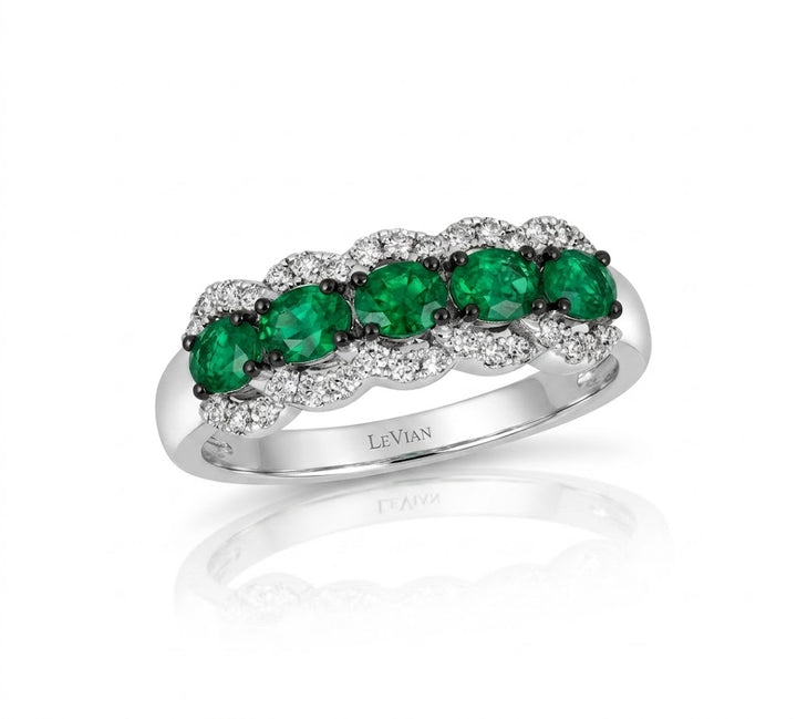 Oval Emerald & Diamond Ring | 14K White Gold | Alternating Gem Band | LAAM 68 - Brownee Jewelers