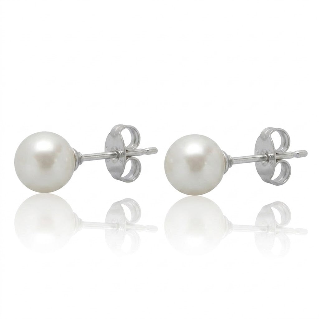 6mm Freshwater Cultured Pearl Stud Earrings Sterling Silver