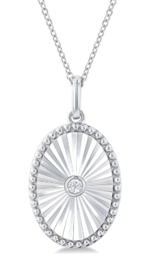 Silver Oval Shape Fluted Medallion Diamond Pendant