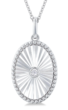 Silver Oval Shape Fluted Medallion Diamond Pendant