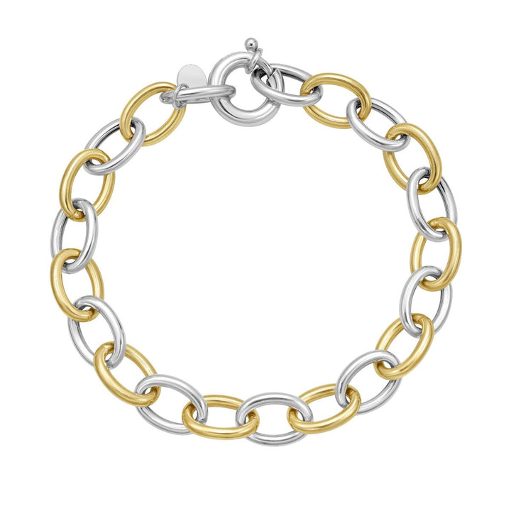 Italian Oval Cable Link Bracelet | Sterling Silver & 18K Yellow Gold | 7.75 Inch | Giant Spring Ring Clasp | SILC20316-0775 - Brownee Jewelers