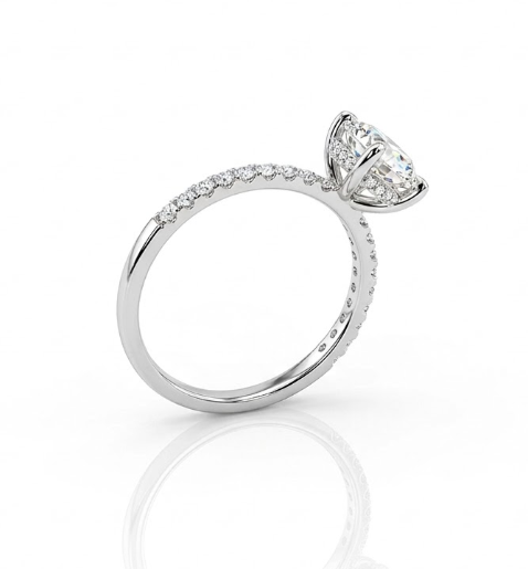 Lab-Grown Diamond Engagement Ring | 14K White Gold | 1.80 ctw Round Diamonds | VS2–SI1 G/H | Pavé Band - Brownee Jewelers