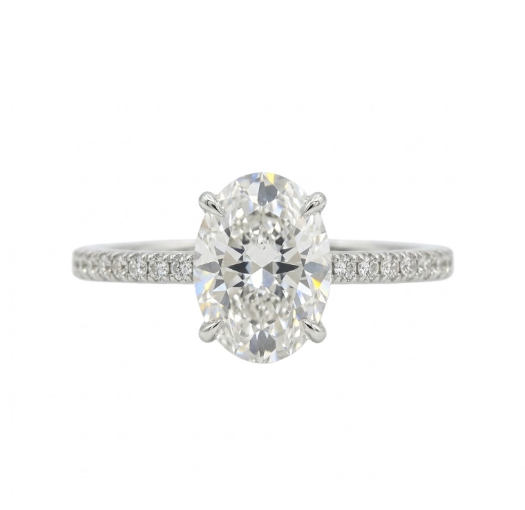 Lab-Grown Diamond Engagement Ring | 14K White Gold | 1.80 ctw Round Diamonds | VS2–SI1 G/H | Pavé Band - Brownee Jewelers