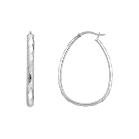 TWIST OVAL HOOP EARRINGS IN RHODIUM PLATED STERLING SILVER