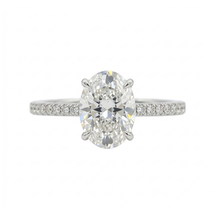 Lab-Grown Diamond Engagement Ring | 14K White Gold | 1.80 ctw Round Diamonds | VS2–SI1 G/H | Pavé Band - Brownee Jewelers