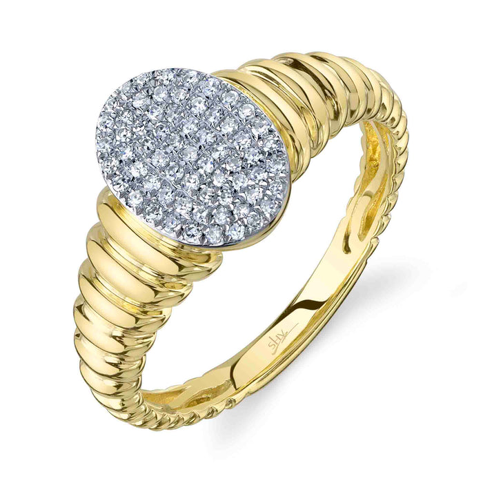 SHY CREATION KATE | 0.17CT DIAMOND PAVE RIBBED OVAL SIGNET RING | 14K YELLOW GOLD | SC22009612RD - Brownee Jewelers