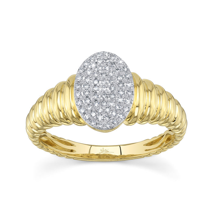 SHY CREATION KATE | 0.17CT DIAMOND PAVE RIBBED OVAL SIGNET RING | 14K YELLOW GOLD | SC22009612RD - Brownee Jewelers
