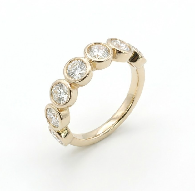 Oval Lab-Grown Diamond Band | 14K Yellow Gold | Bezel Set Wedding Ring | Seven Stone - Brownee Jewelers
