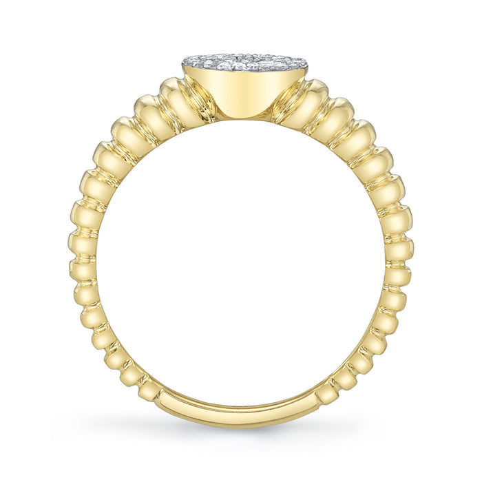 SHY CREATION KATE | 0.17CT DIAMOND PAVE RIBBED OVAL SIGNET RING | 14K YELLOW GOLD | SC22009612RD - Brownee Jewelers