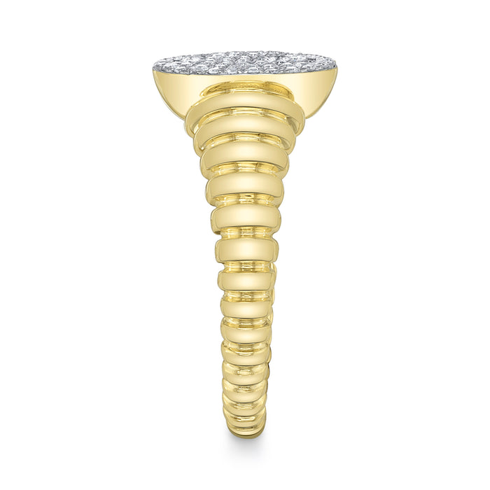 SHY CREATION KATE | 0.17CT DIAMOND PAVE RIBBED OVAL SIGNET RING | 14K YELLOW GOLD | SC22009612RD - Brownee Jewelers