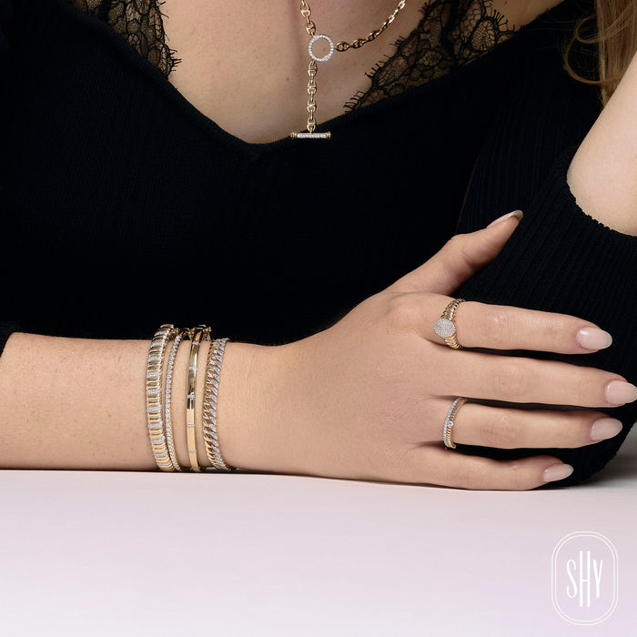 SHY CREATION KATE | 0.17CT DIAMOND PAVE RIBBED OVAL SIGNET RING | 14K YELLOW GOLD | SC22009612RD - Brownee Jewelers