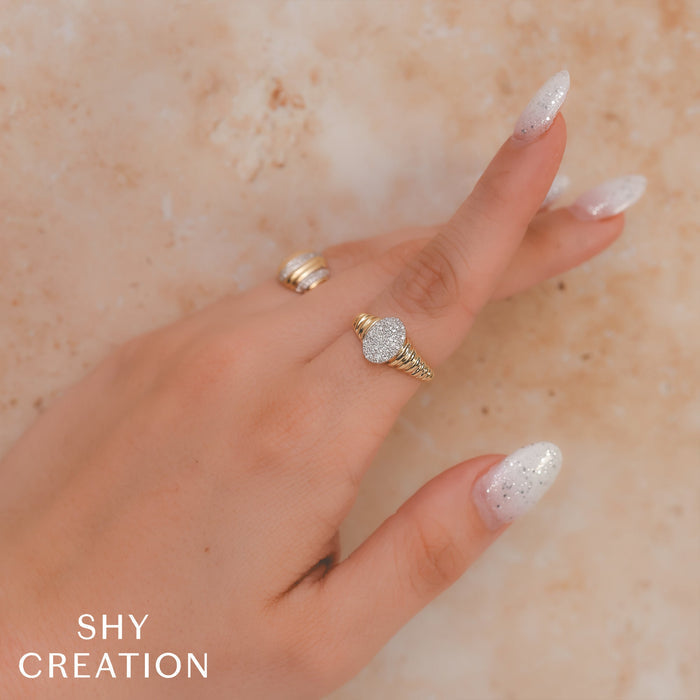 SHY CREATION KATE | 0.17CT DIAMOND PAVE RIBBED OVAL SIGNET RING | 14K YELLOW GOLD | SC22009612RD - Brownee Jewelers
