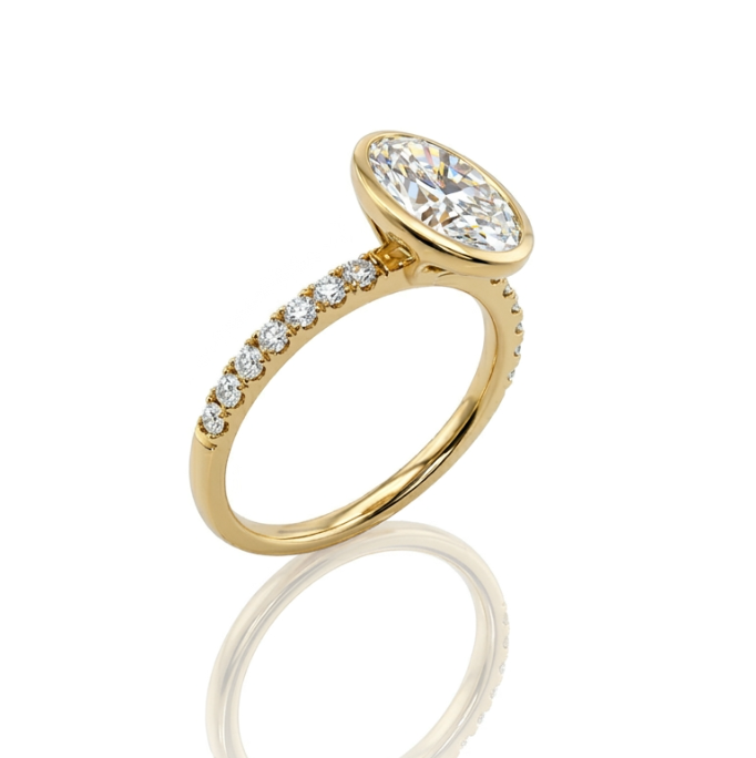 Oval Lab-Grown Diamond Engagement Ring | 14K Yellow Gold | Bezel Set with Round Side Diamonds | 2.23 ctw | Modern Solitaire - Brownee Jewelers