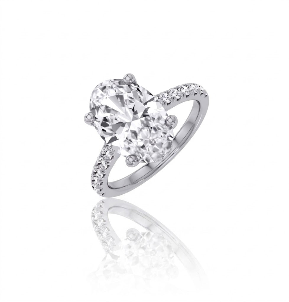 1 Carat Oval Lab-Grown Diamond Engagement Ring in 10K White Gold with Round Diamond Accents, with a total diamond carat weight of 1.25