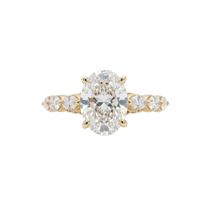 Oval Lab-Grown Diamond Engagement Ring | 14K Two-Tone Gold | 2.11 ct Oval | Marquise & Round Accents | G Color, VS2 | Floral Band Design - Brownee Jewelers
