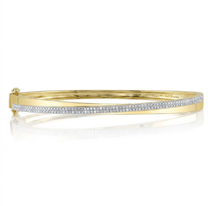 Diamond Overlap Bangle Bracelet | 14K Yellow Gold | Sleek Pavé Accent Bracelet - Brownee Jewelers