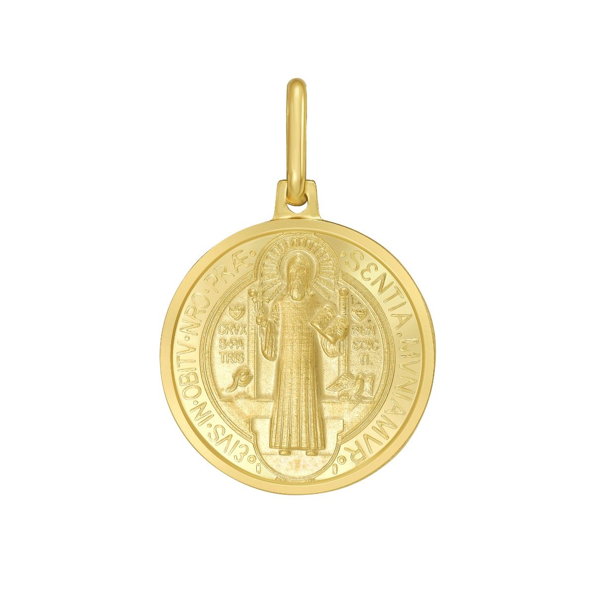 Reversible St. Benedict Medal Pendant Charm in 14K Yellow Gold