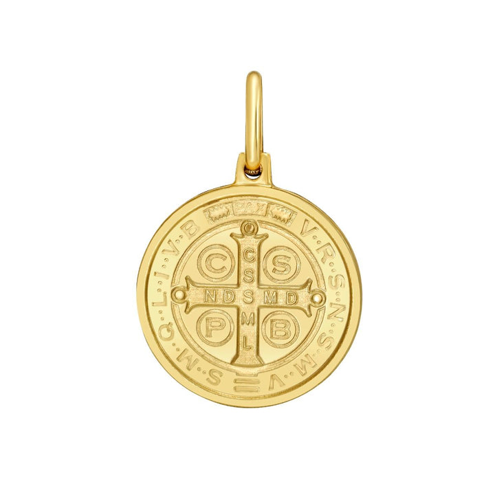 St. Benedict Medal Pendant Charm | 14K Yellow Gold | Reversible | P10132 - Brownee Jewelers