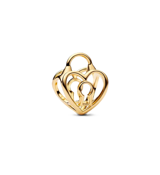 Pandora Openwork Heart Padlock Charm in Sterling Silver with 14K Gold Plating