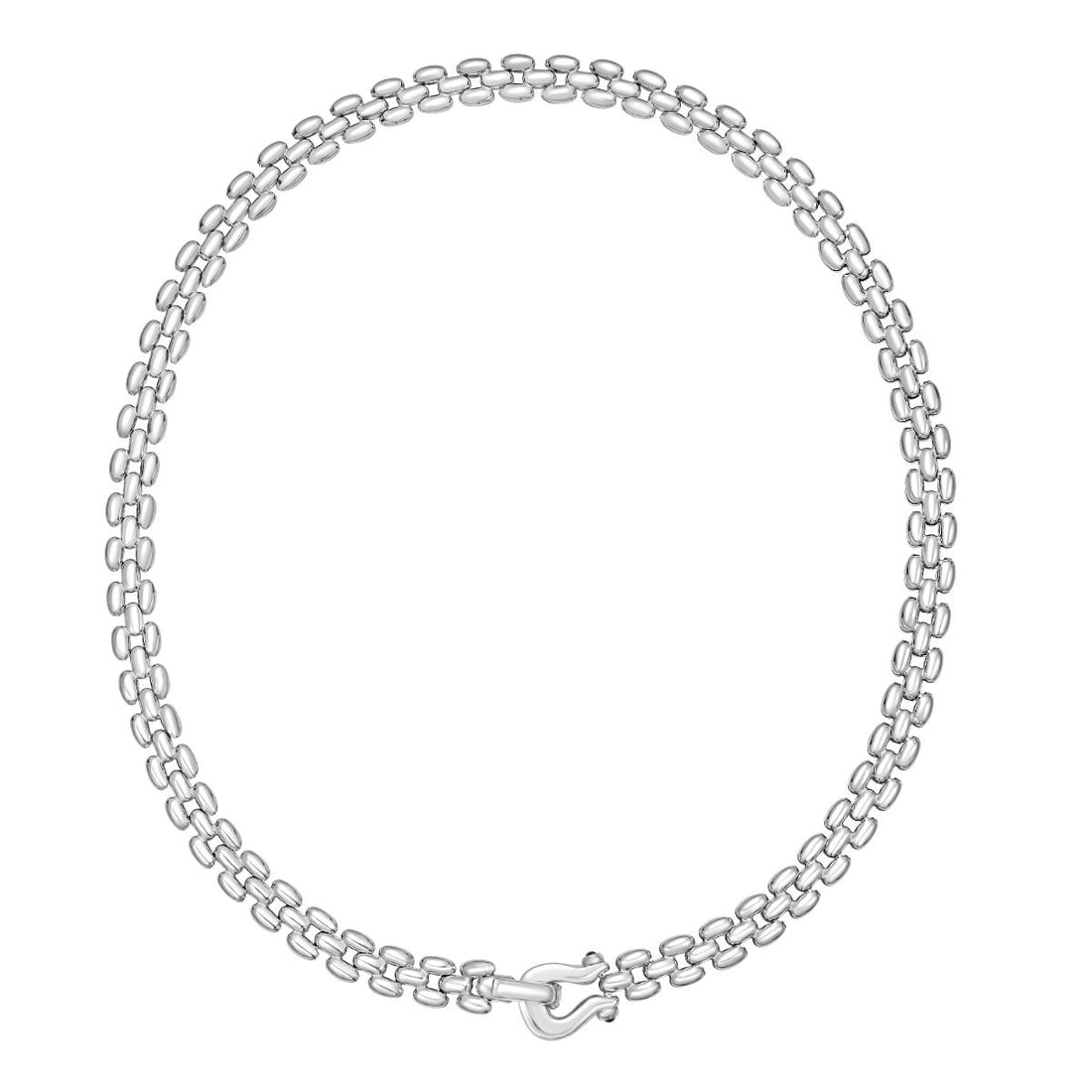 18 Inch Sterling Silver Panther Chain Necklace with an 8 Millimeter Width and a Buckle Clasp