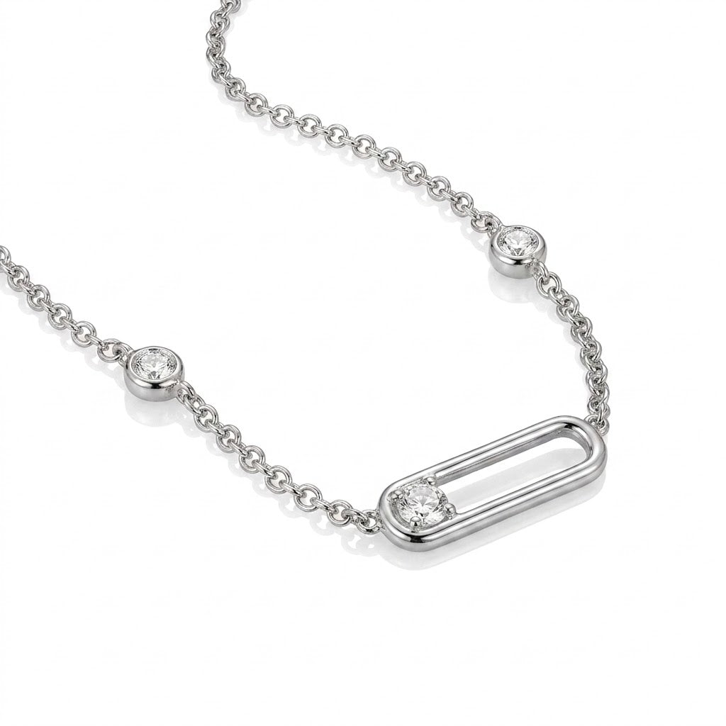 18 Inch Rhodium-Plated Stainless Steel DiamondLite CZ Paperclip Station Adjustable Necklace