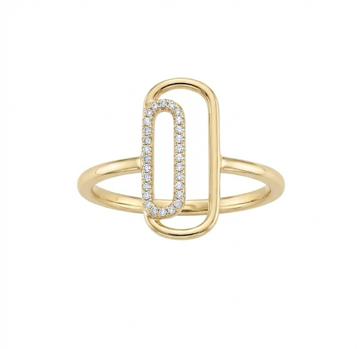 Diamond Paperclip Ring | 10K Yellow Gold | Pavé Link Design - Brownee Jewelers