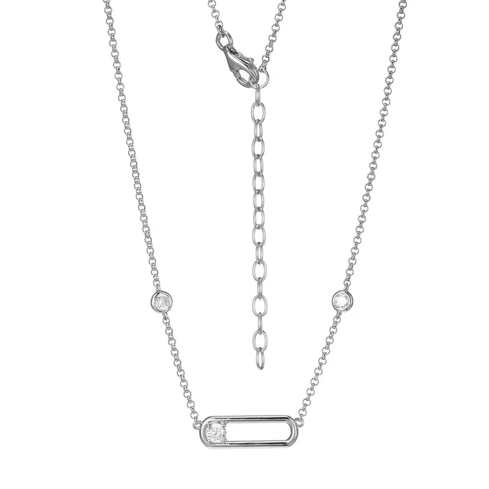 18 Inch Rhodium-Plated Stainless Steel DiamondLite CZ Paperclip Station Adjustable Necklace