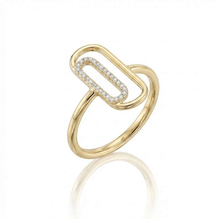 Diamond Paperclip Ring | 10K Yellow Gold | Pavé Link Design - Brownee Jewelers