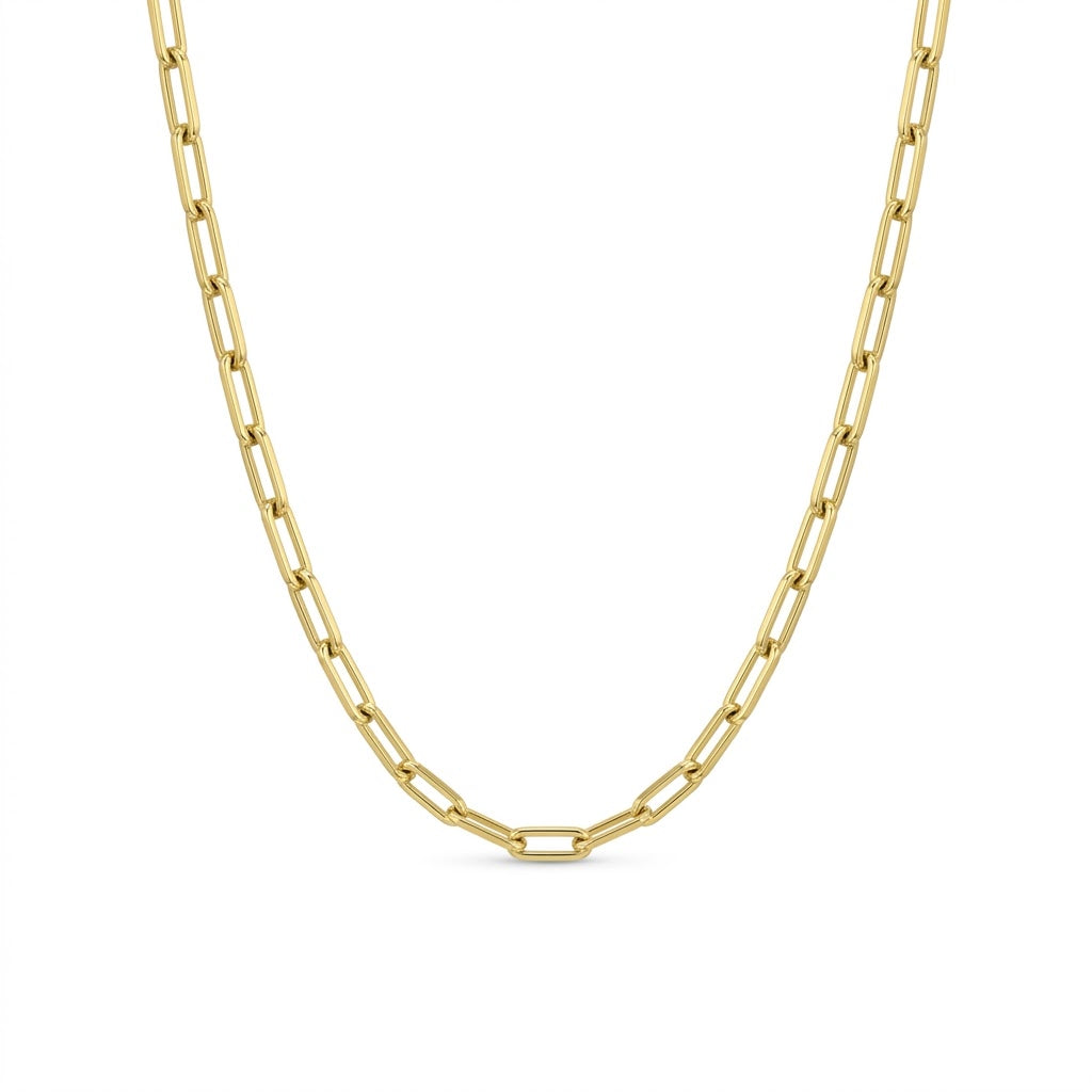 4.5 Millimeter Width and 18 Inch Length Paperclip Chain Necklace in Sterling Silver with an 18K Gold Plated Finish
