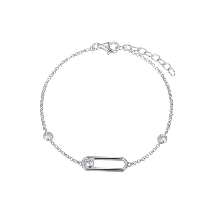 Sterling Silver 3.5MM DiamondLite Cubic Zirconia Paperclip Station Adjustable Bracelet