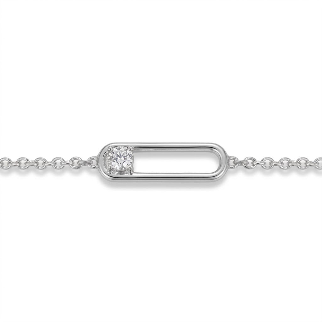 Sterling Silver 3.5MM DiamondLite Cubic Zirconia Paperclip Station Adjustable Bracelet