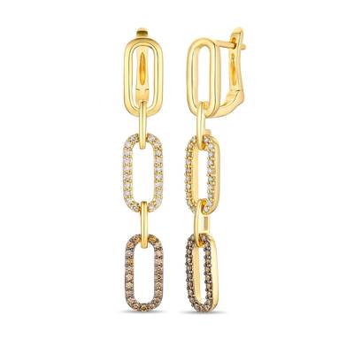 Diamond Link Drop Earrings | 14K Yellow Gold | White & Chocolate Round Diamonds | Hinged Drop - Brownee Jewelers