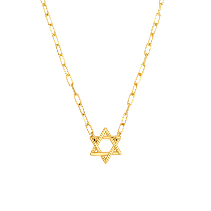 Star of David Necklace | 14K Yellow Gold | Star of David Pendant Necklace | 18 Inches | Paperclip Chain - Brownee Jewelers