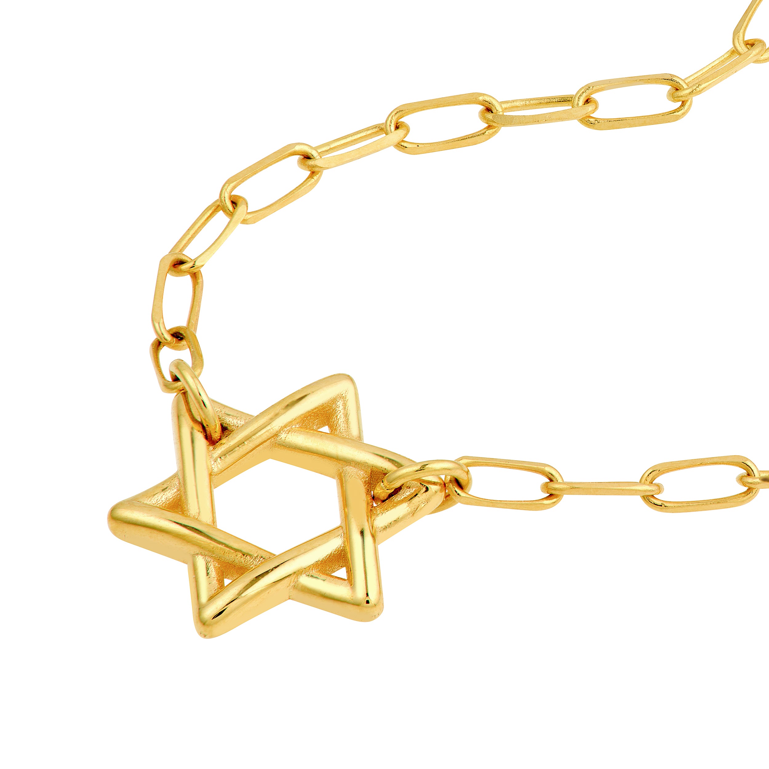 14K Yellow Gold Star of David Paperclip Chain Necklace 18 Inch