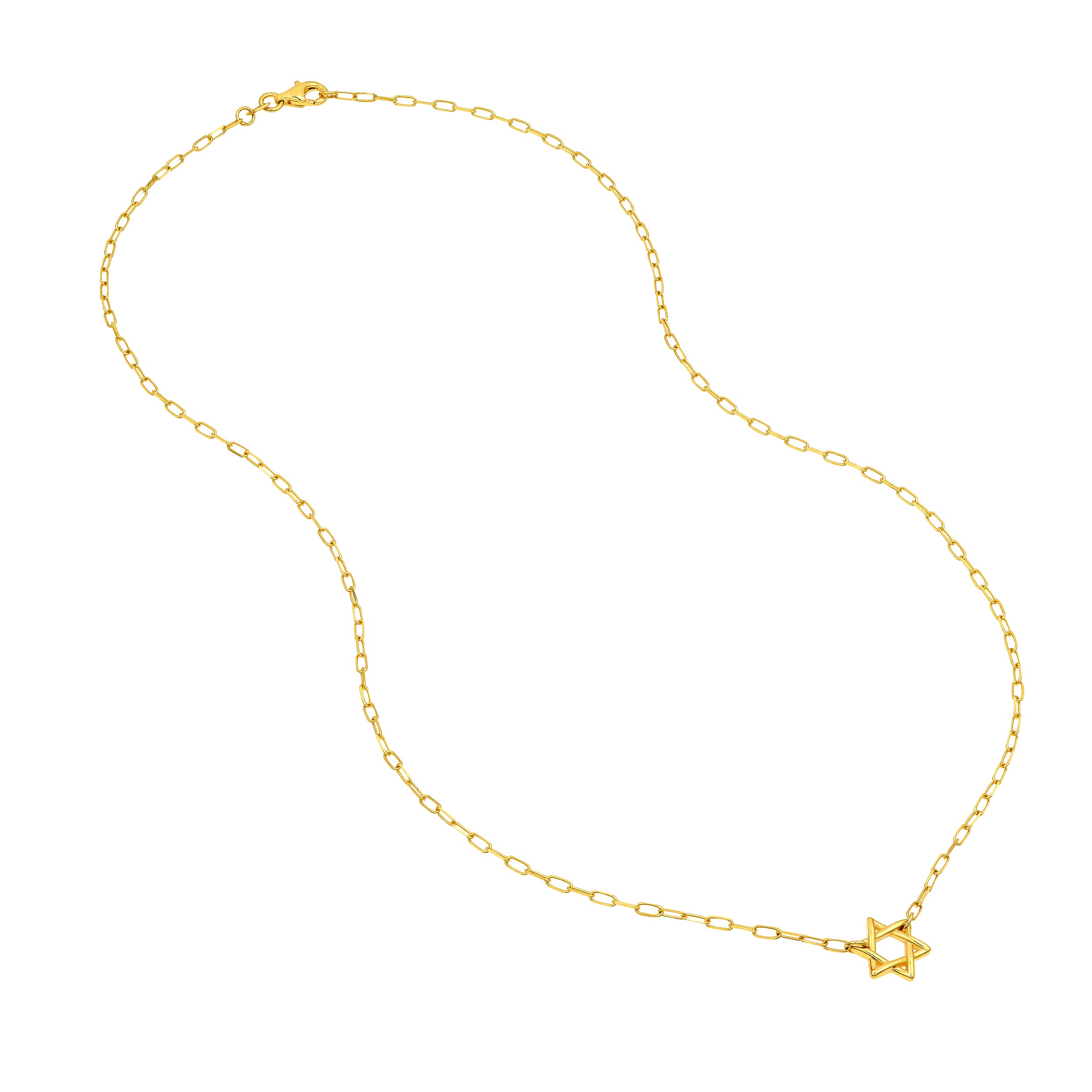 14K Yellow Gold Star of David Paperclip Chain Necklace 18 Inch