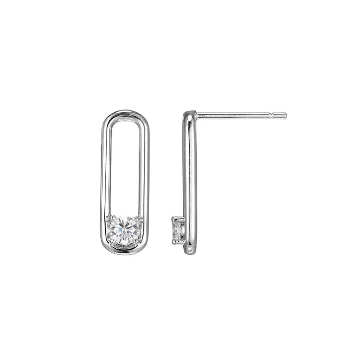 DiamondLite Cubic Zirconia Paperclip Stud Earrings | Sterling Silver | Contemporary Minimalist Earrings | R2ATHA0058-00LAQB3 - Brownee Jewelers
