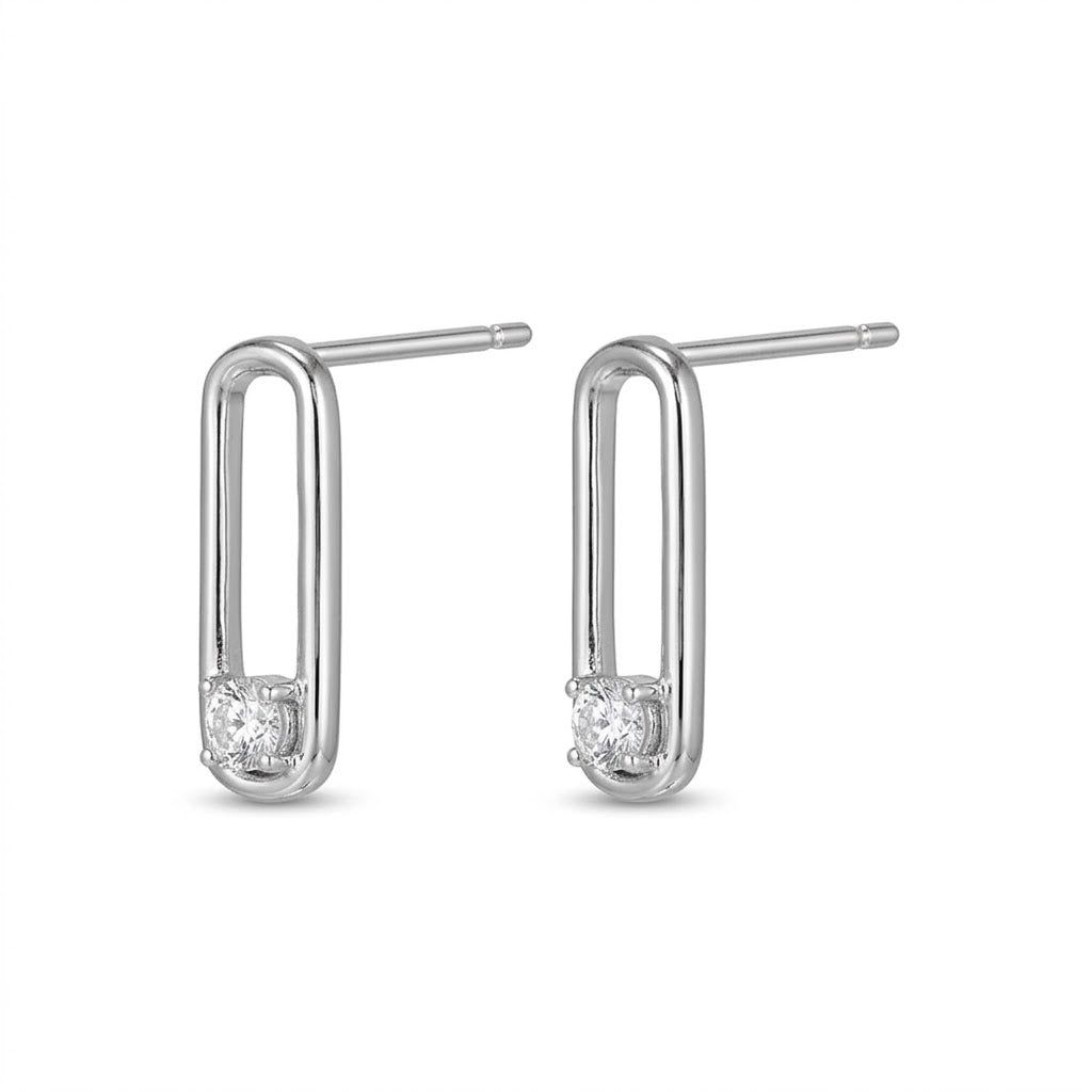 Sterling Silver DiamondLite Cubic Zirconia Paperclip Stud Earrings