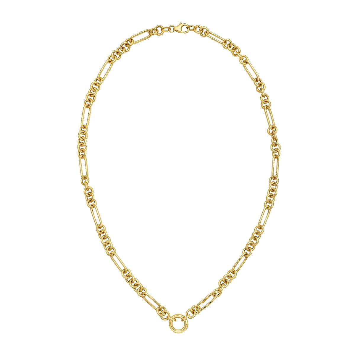 18 Inch Fashion Figaro Charm Link Necklace in 14K Yellow Gold with a Lobster Clasp