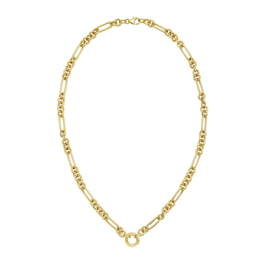 18 Inch Fashion Figaro Charm Link Necklace in 14K Yellow Gold with a Lobster Clasp