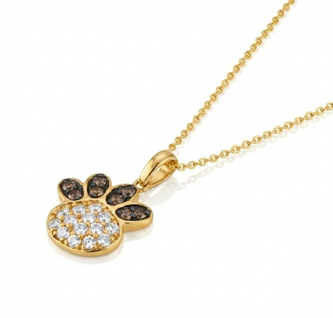 Diamond Paw Print Pendant | 14K Yellow Gold | 0.30 ctw | Chocolate & Vanilla Diamonds® - Brownee Jewelers