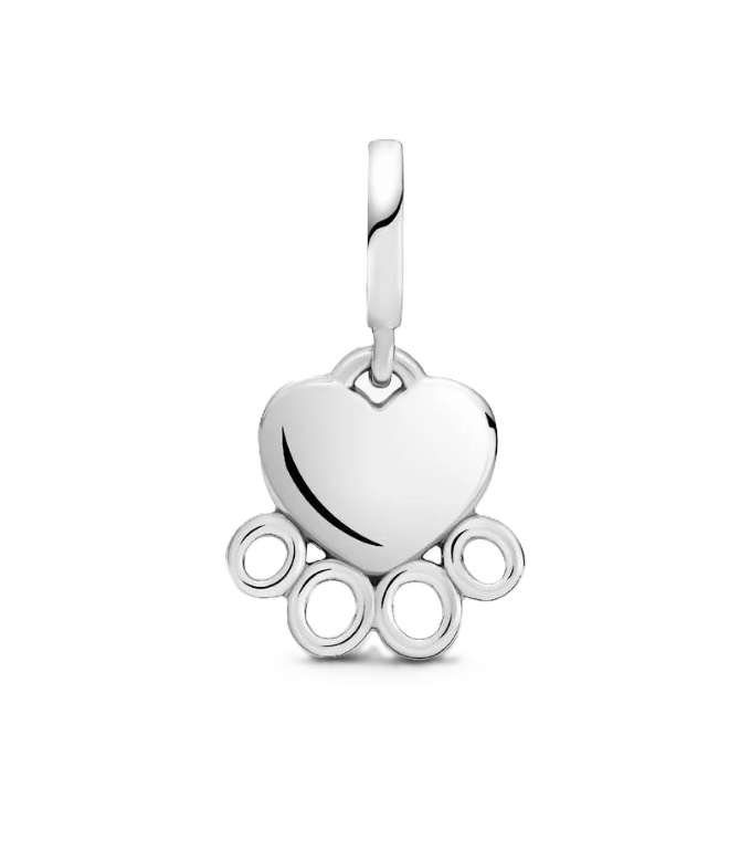 Pandora Heart and Paw Print Dangle Charm in Sterling Silver with "Paw prints on my heart" Engraving